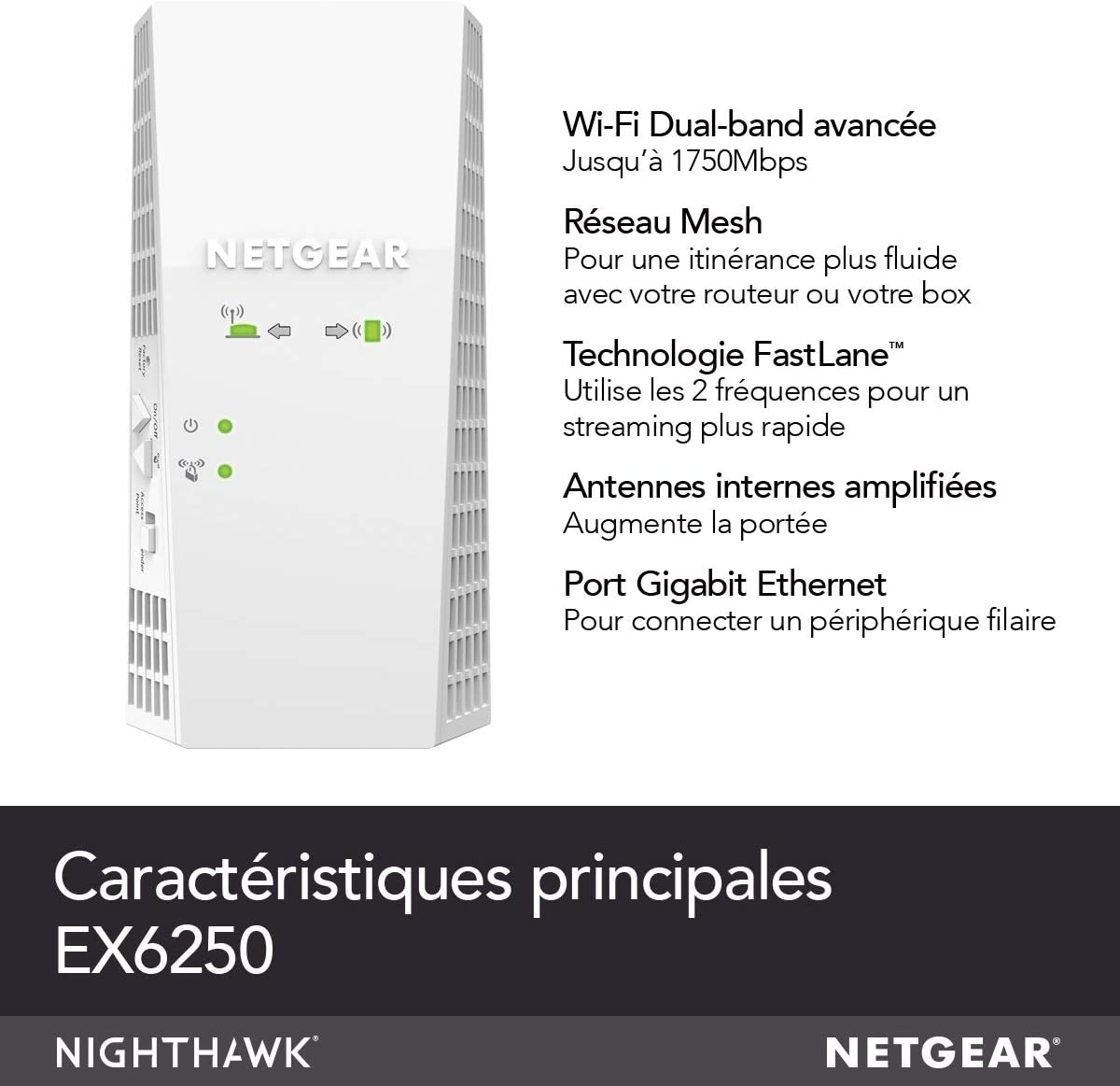 NETGEAR Répéteur WiFi Mesh (EX6250), Amplificateur WiFi AC1750, WiFi Booster