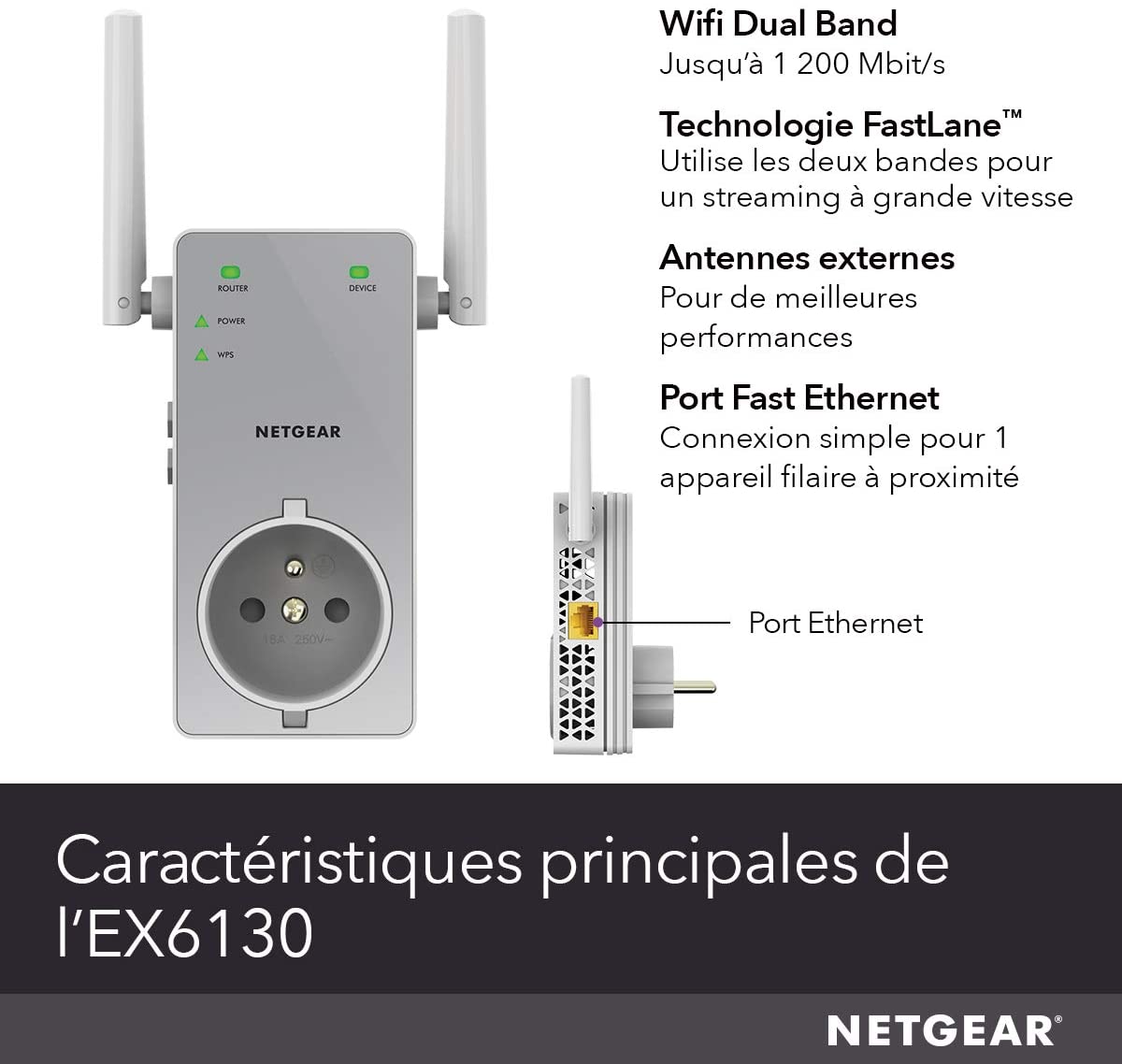 Répéteur NETGEAR EX6130 WIFI AC1200 avec prise