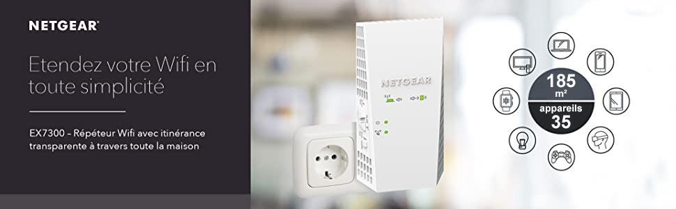 Netgear Mesh WiFi Repeater (EX7300), AMPLIFICATEUR WIFI AC2200, Booster WiFi,  2,2 Gigabit / s, répéteur WiFi puissant compatible avec toutes les boîtes  Internet, 1 nom de réseau unique et itinérance transparente -Blanc
