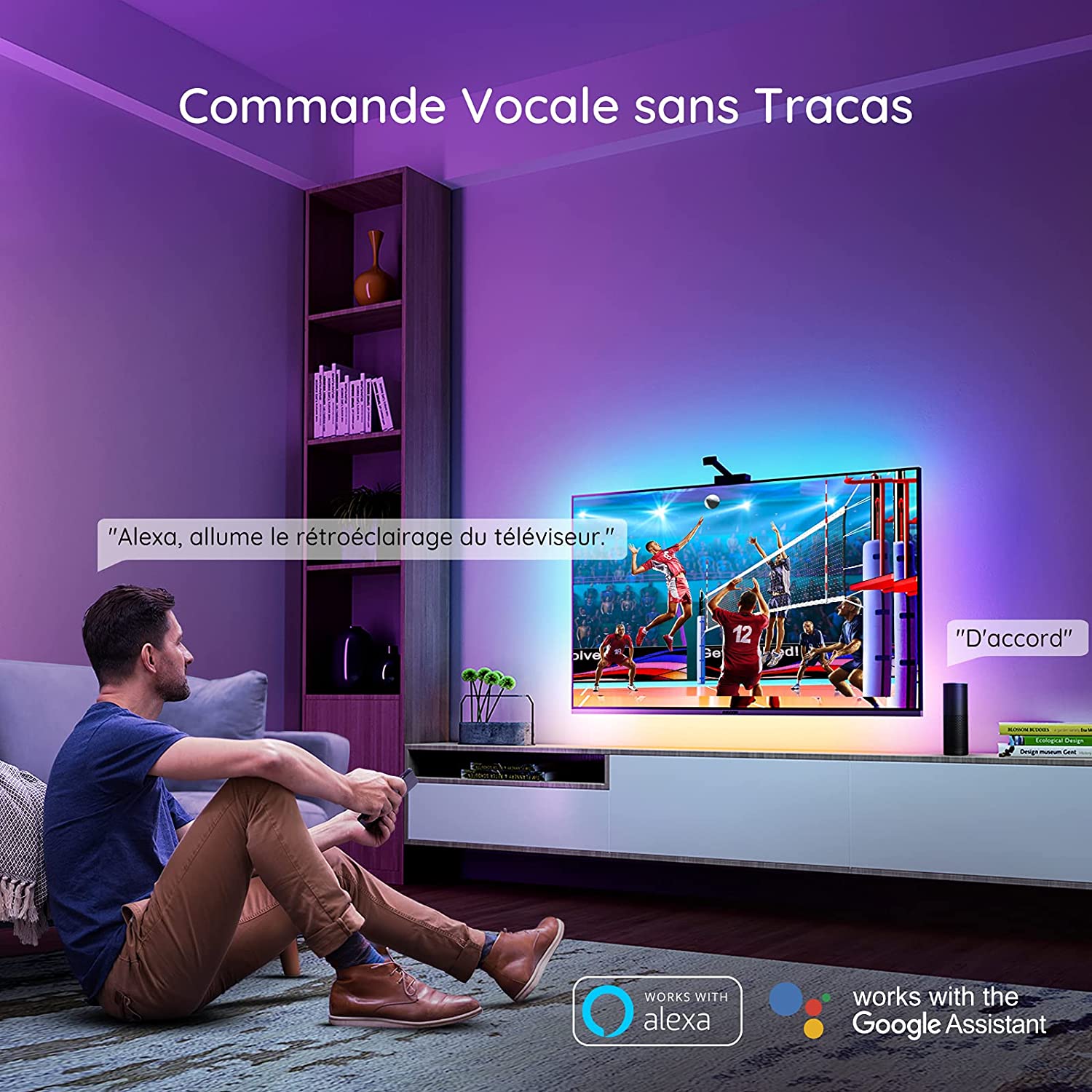 RGBIC – bande lumineuse TV LED 1080P, contrôle par application